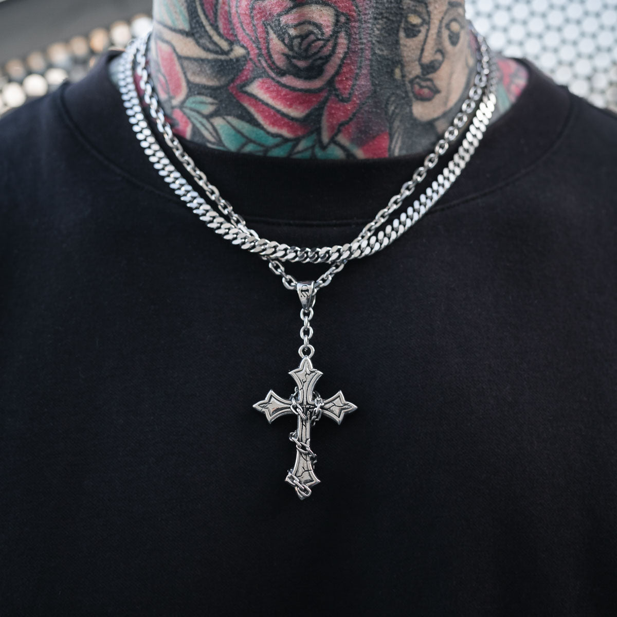 Bold Cross Pendant With Silver Cuban Chain